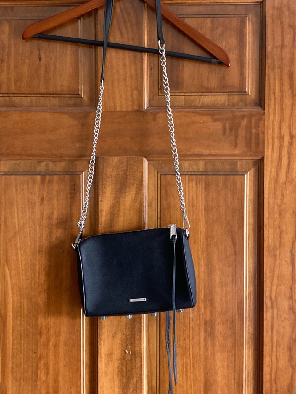 Rebecca Minkoff Black Leather Crossbody with Silver Chain Strap